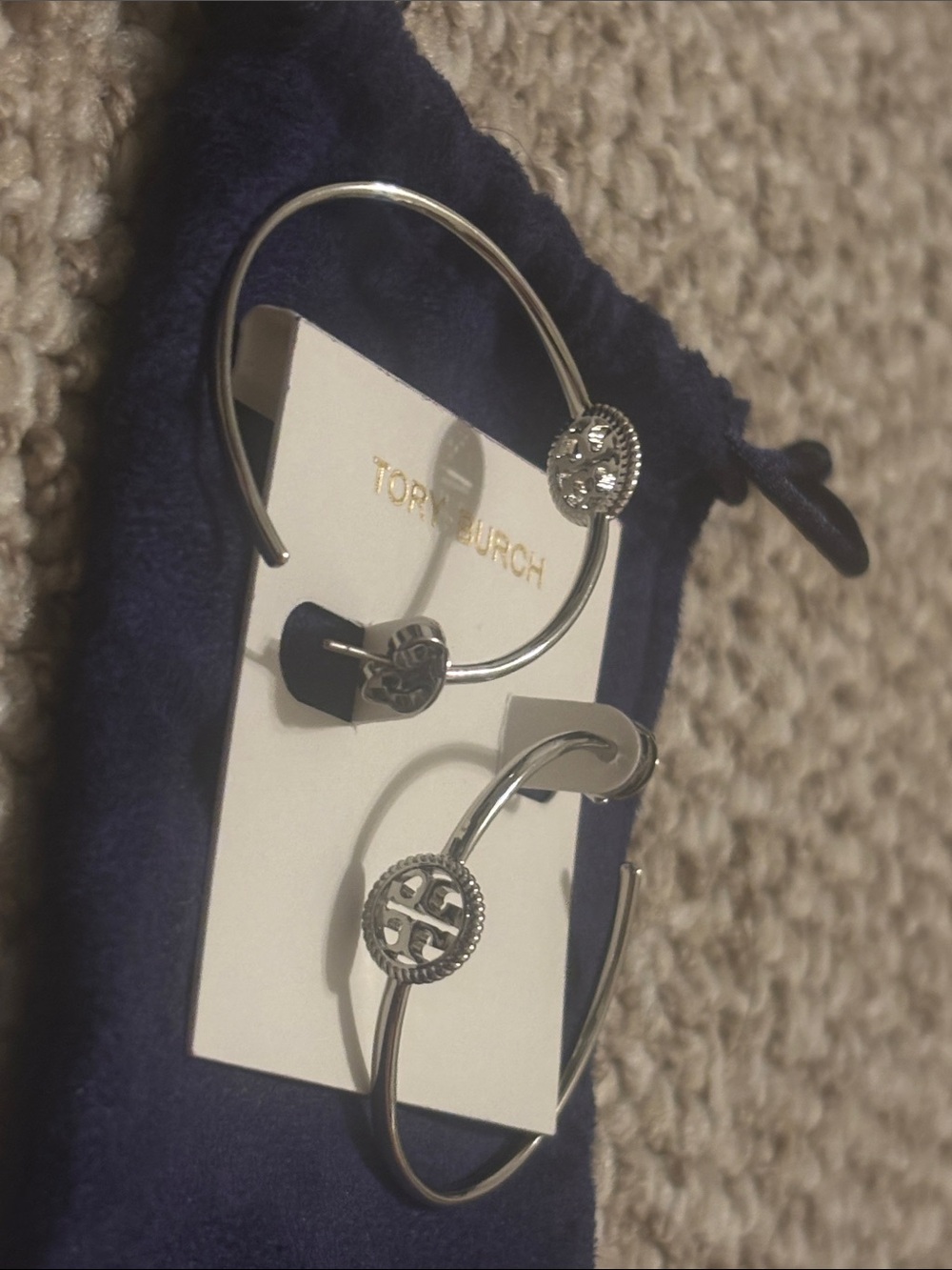 Tory Burch Silver Rope Logo Hoop Earrings - Picture 4 of 6
